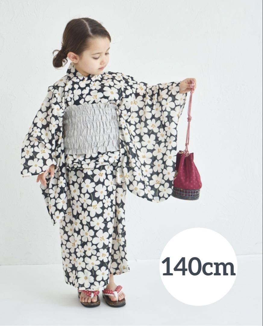 新品】ペアマノン 140cm 浴衣 ブラックフラワー - メルカリ