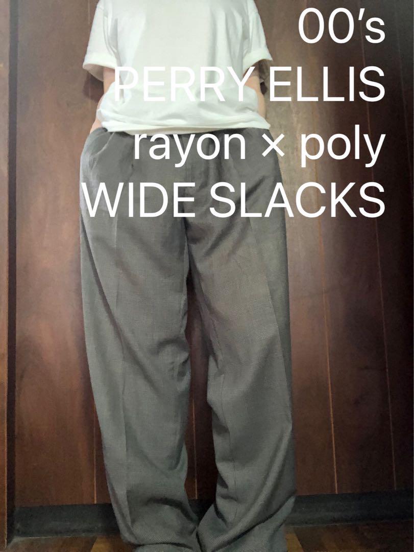 00’s PERRY ELLIS レーヨン混紡 ツータックワイドスラックス