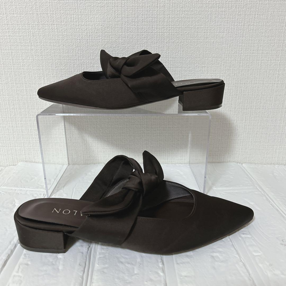 極美品【ルタロン】（24.5）ポインテッド リボン ミュール