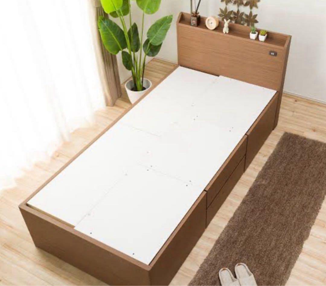 ニトリ シングル ベッドフレーム ミドルブラウン色 大容量収納 コンセント付き ニトリ シングル ベッドフレーム ミドルブラウン色 大容量収納 コンセント付き