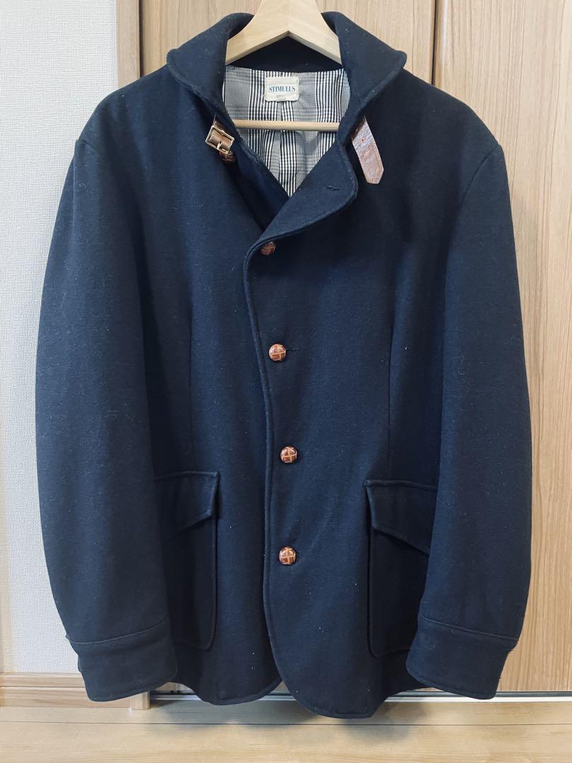 STIMULUS ワールド メンズ ネックベルト付き ウールコート（L）Navy