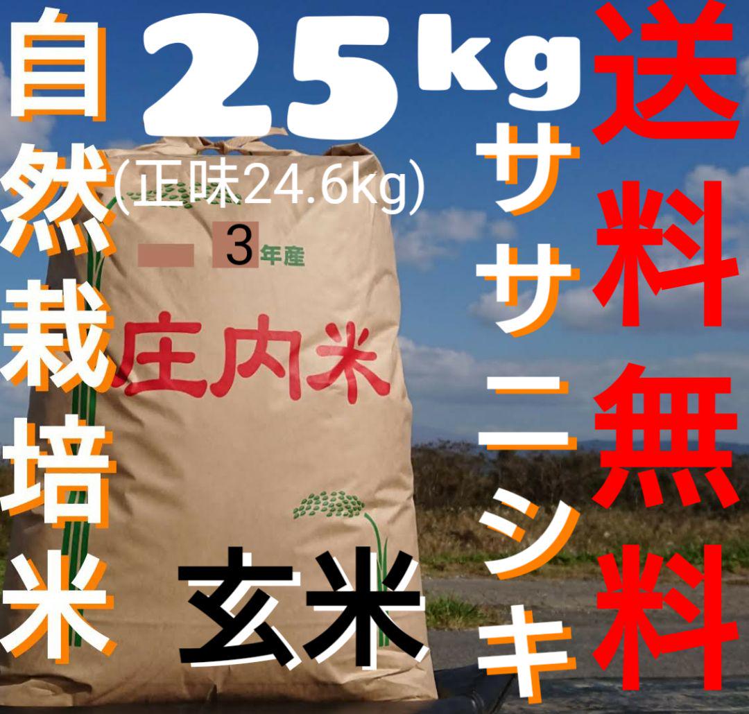 自然栽培無農薬 氷温熟成ササニシキ 3年産庄内米 玄米25kg(正味24.6