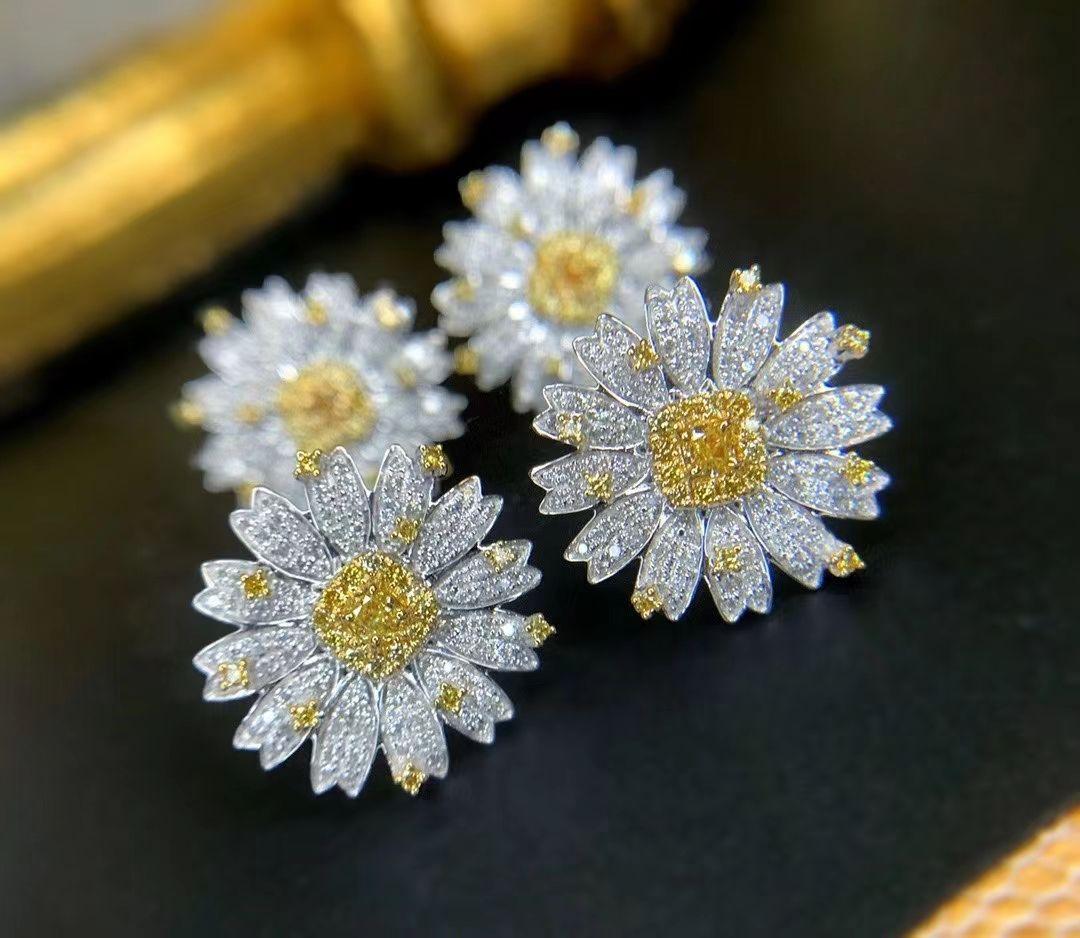 花モチーフ 天然イエローダイヤモンドピアス0.9ct k18 花モチーフ 天然イエローダイヤモンドピアス0.9ct k18