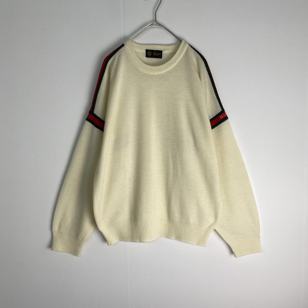 グッチ　ニット　GUCCI　70s　80s　ロゴ刺しゅう　ヴィンテージ