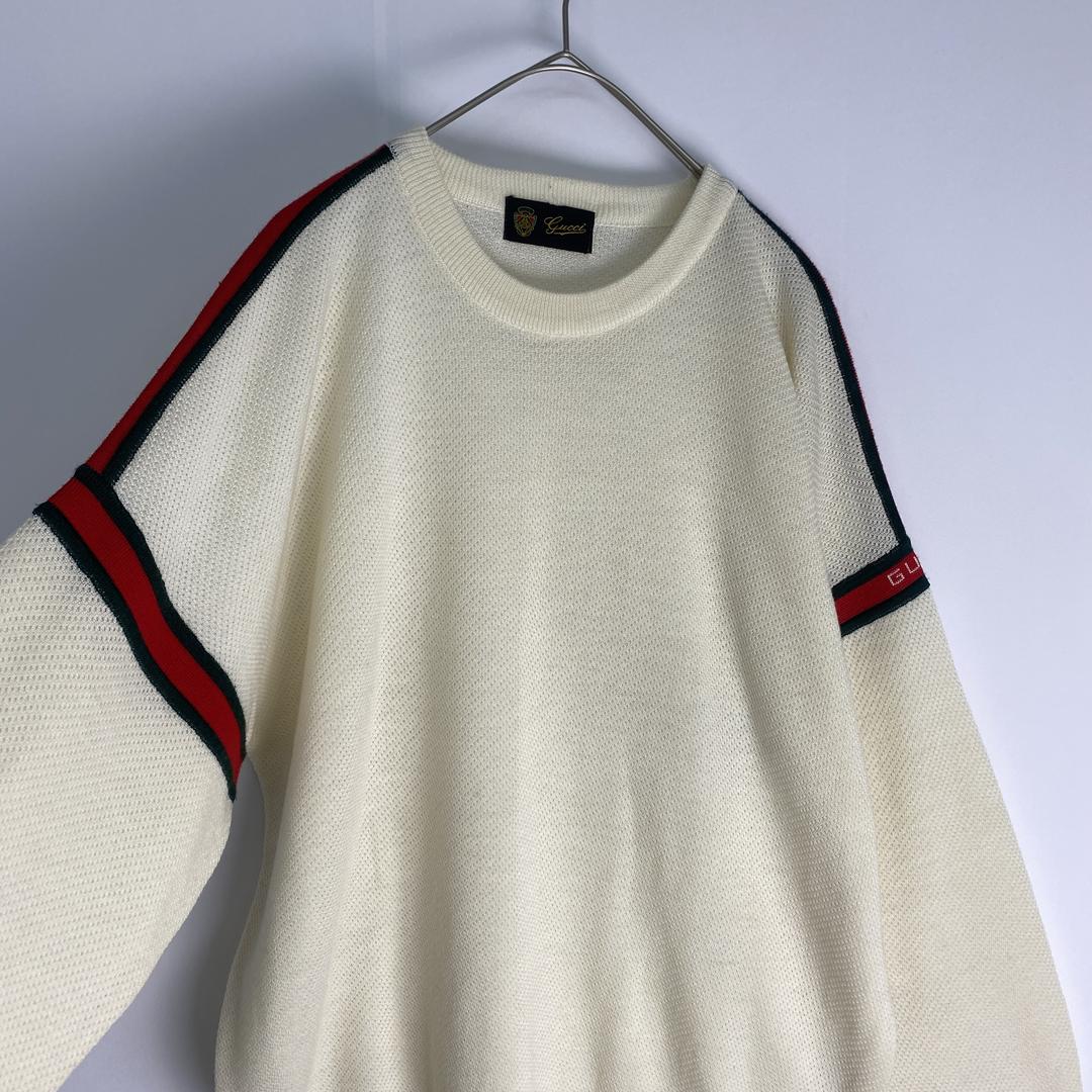 グッチ　ニット　GUCCI　70s　80s　ロゴ刺しゅう　ヴィンテージ