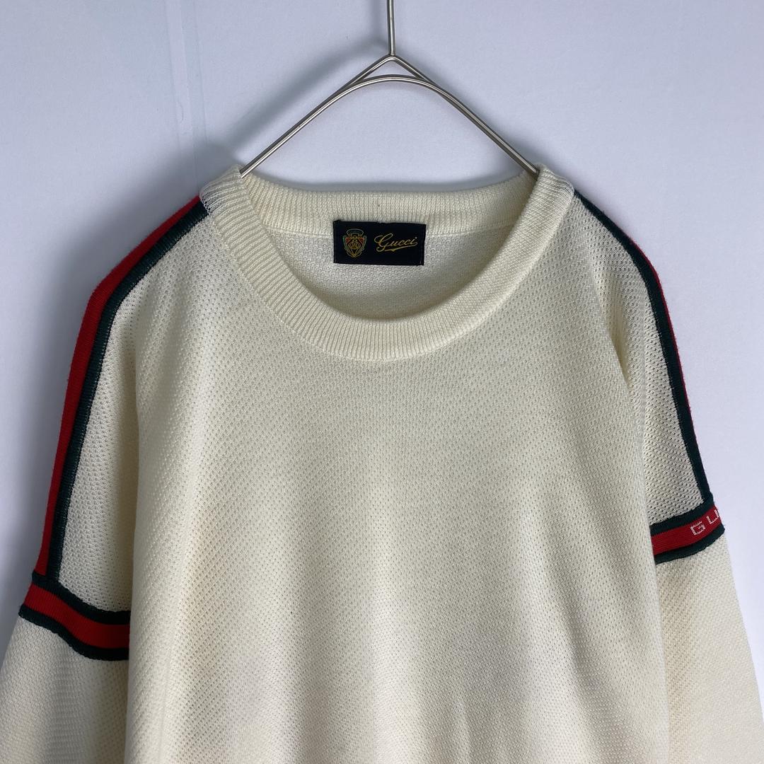グッチ　ニット　GUCCI　70s　80s　ロゴ刺しゅう　ヴィンテージ