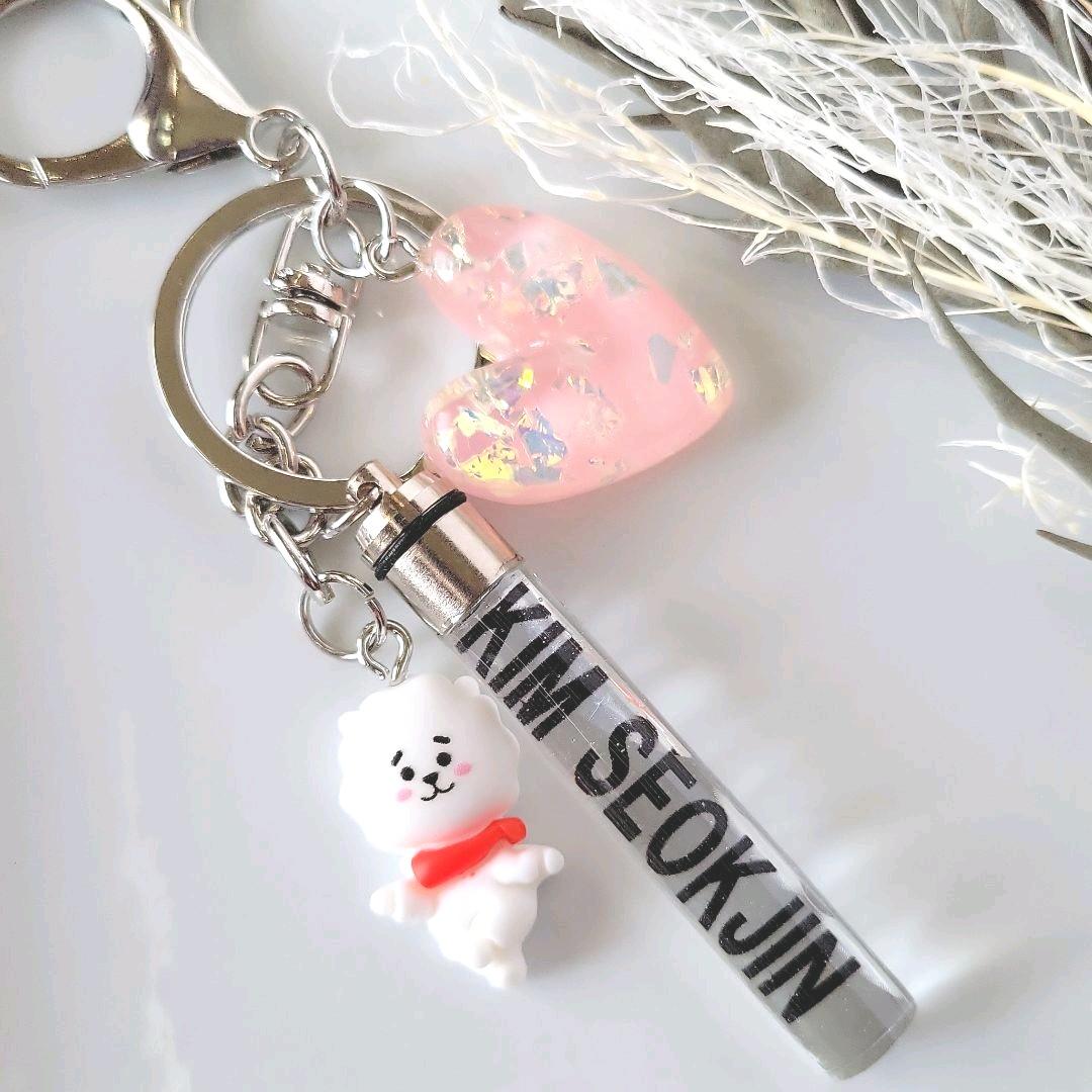 ハンドメイドキーホルダー ライト付き rj ハート jin