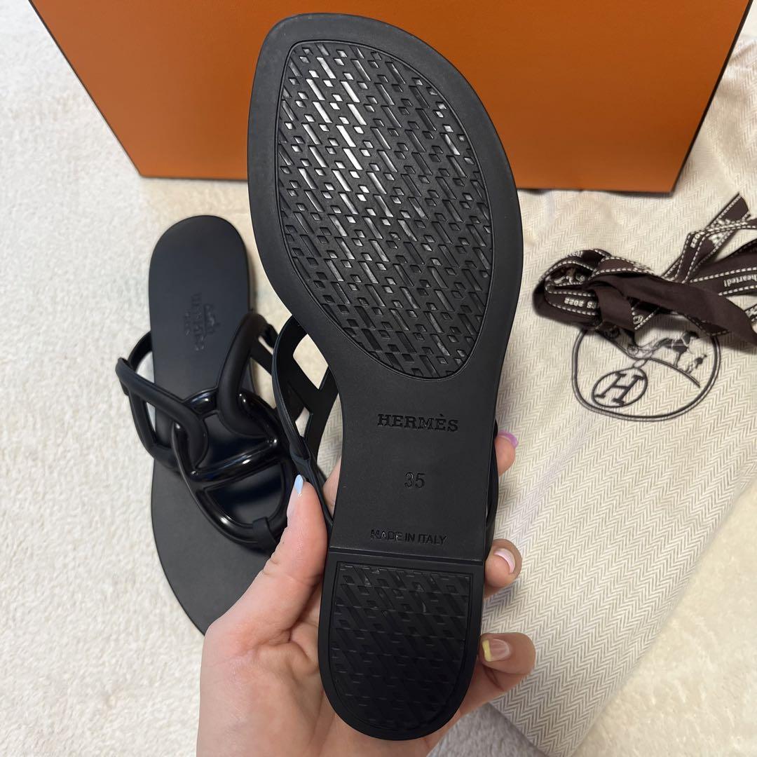 美品 HERMES エルメス ラバーサンダル エジェリー 付属品完備 35 黒 美品 HERMES エルメス ラバーサンダル エジェリー 付属品完備 35 黒