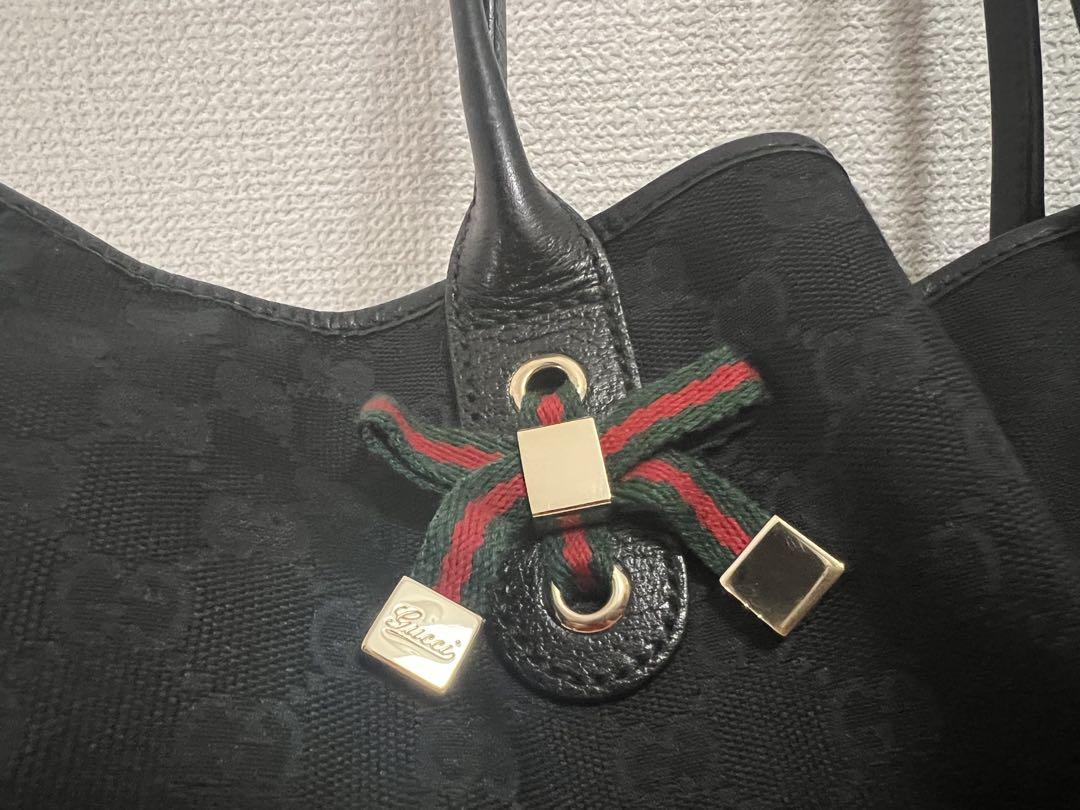 GUCCI トートバッグ リボンモチーフ GGキャンバス/レザー