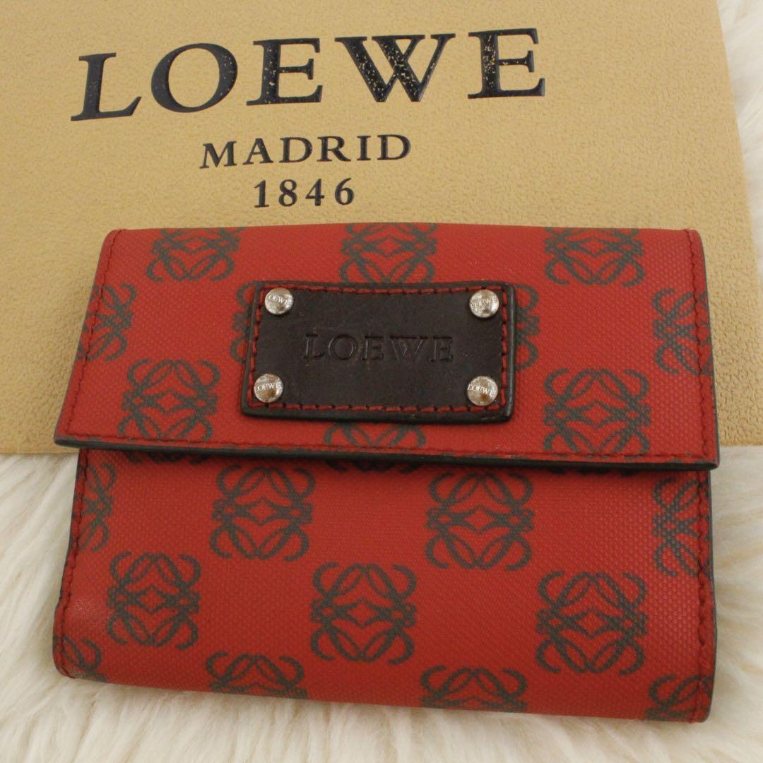 LOEWE ロエベ　折り財布　アナグラム　ロゴグラム　PVC生地　赤