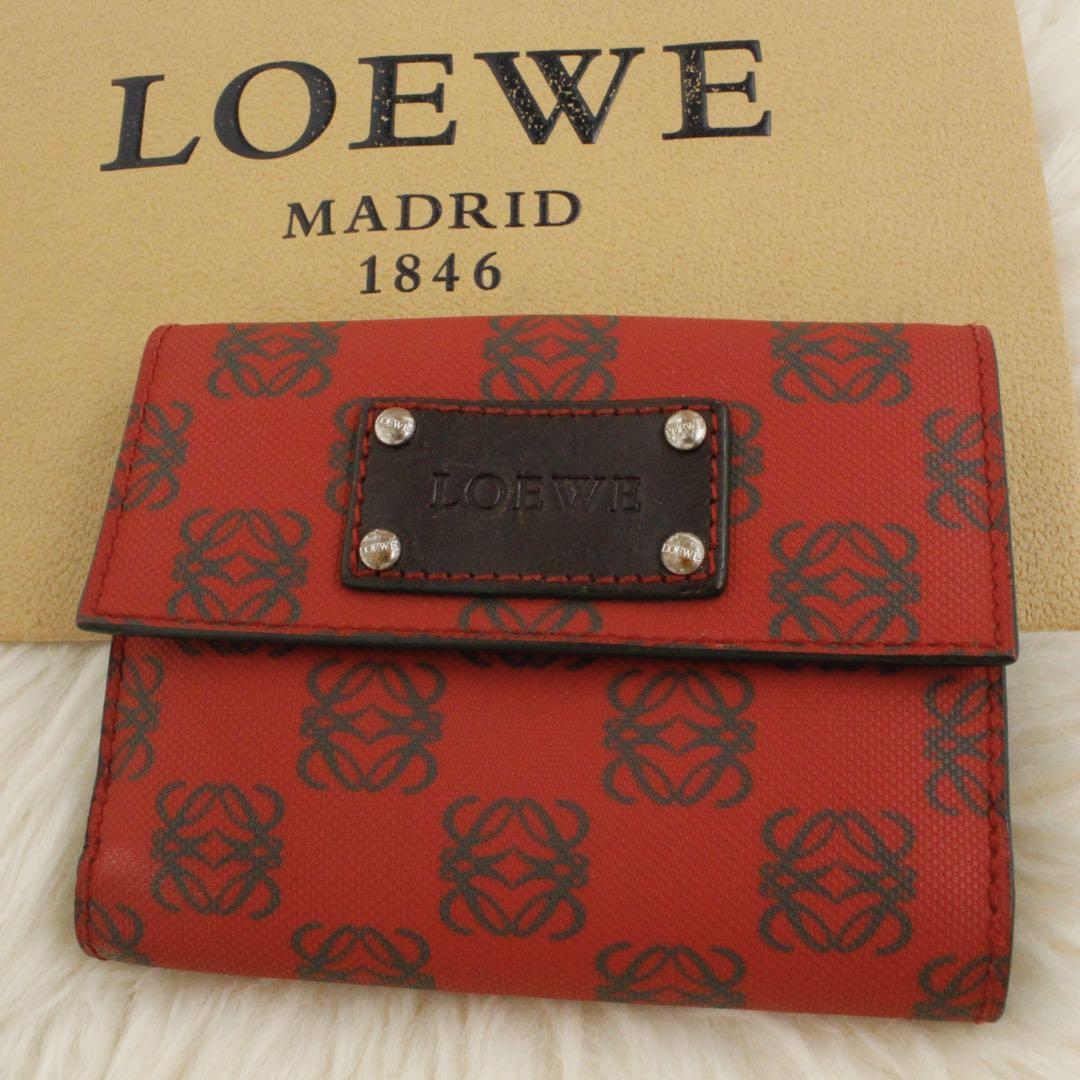 【極美品】LOEWE ロエベ　折り財布　アナグラム　ロゴグラム　PVC生地　赤