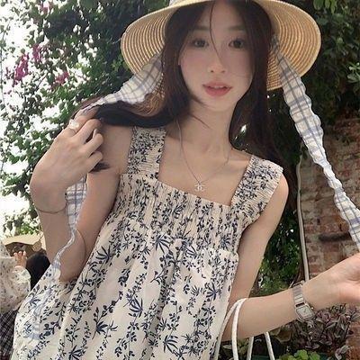 花柄 チュニック シフォン ノースリーブ ゆるふわ 太めの肩ヒモ
