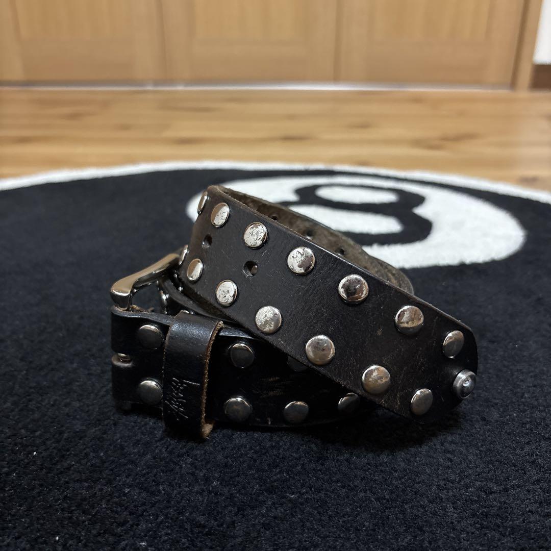 STUSSYスタッズ付きダークブラウンレザーベルト