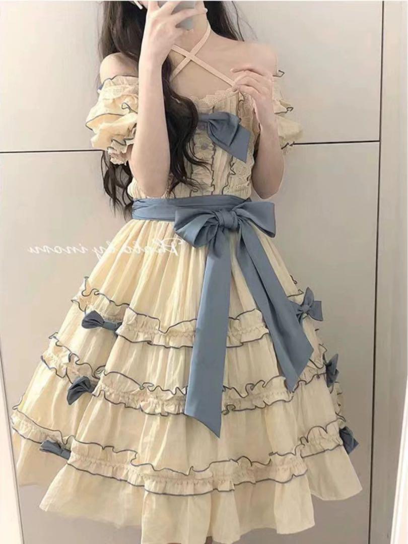 リボンが可愛いロリータワンピース♪ひざ丈 オフショル　お出かけやデートに❤️