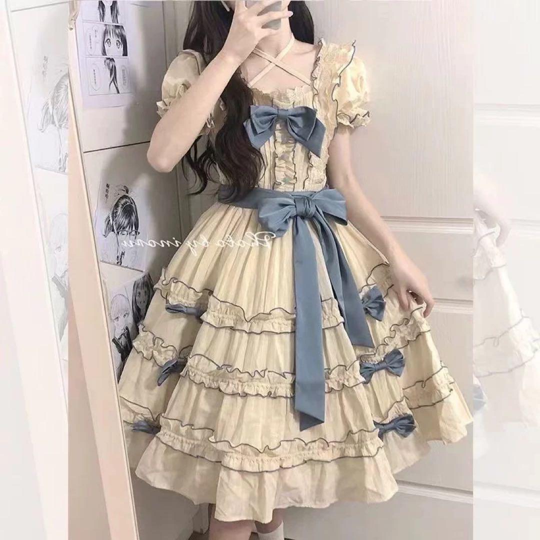 リボンが可愛いロリータワンピース♪ひざ丈 オフショル　お出かけやデートに❤️