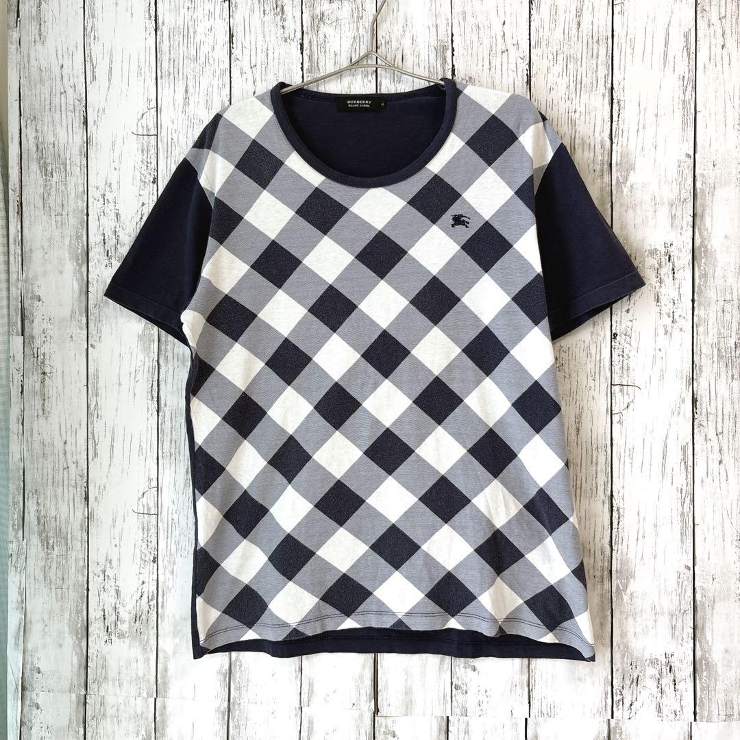バーバリーブラックレーベル L 半袖チェック柄 Tシャツ 刺繍ロゴ