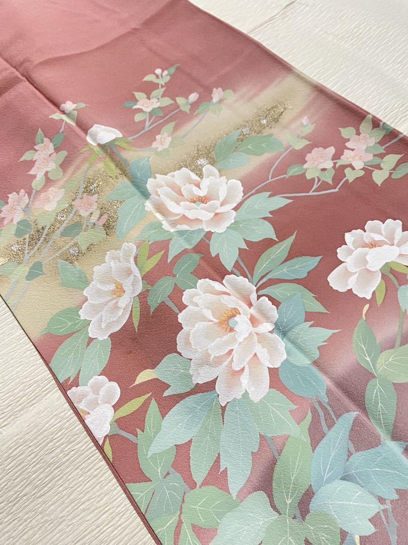 訪問着フルセット　4点セット　作家　落款　正絹　花柄　ピンク　高級　金箔　美品