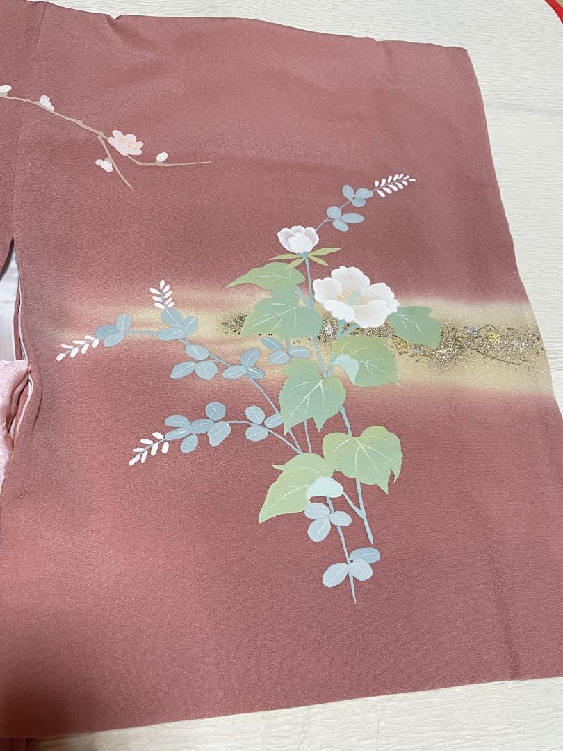 訪問着フルセット　4点セット　作家　落款　正絹　花柄　ピンク　高級　金箔　美品