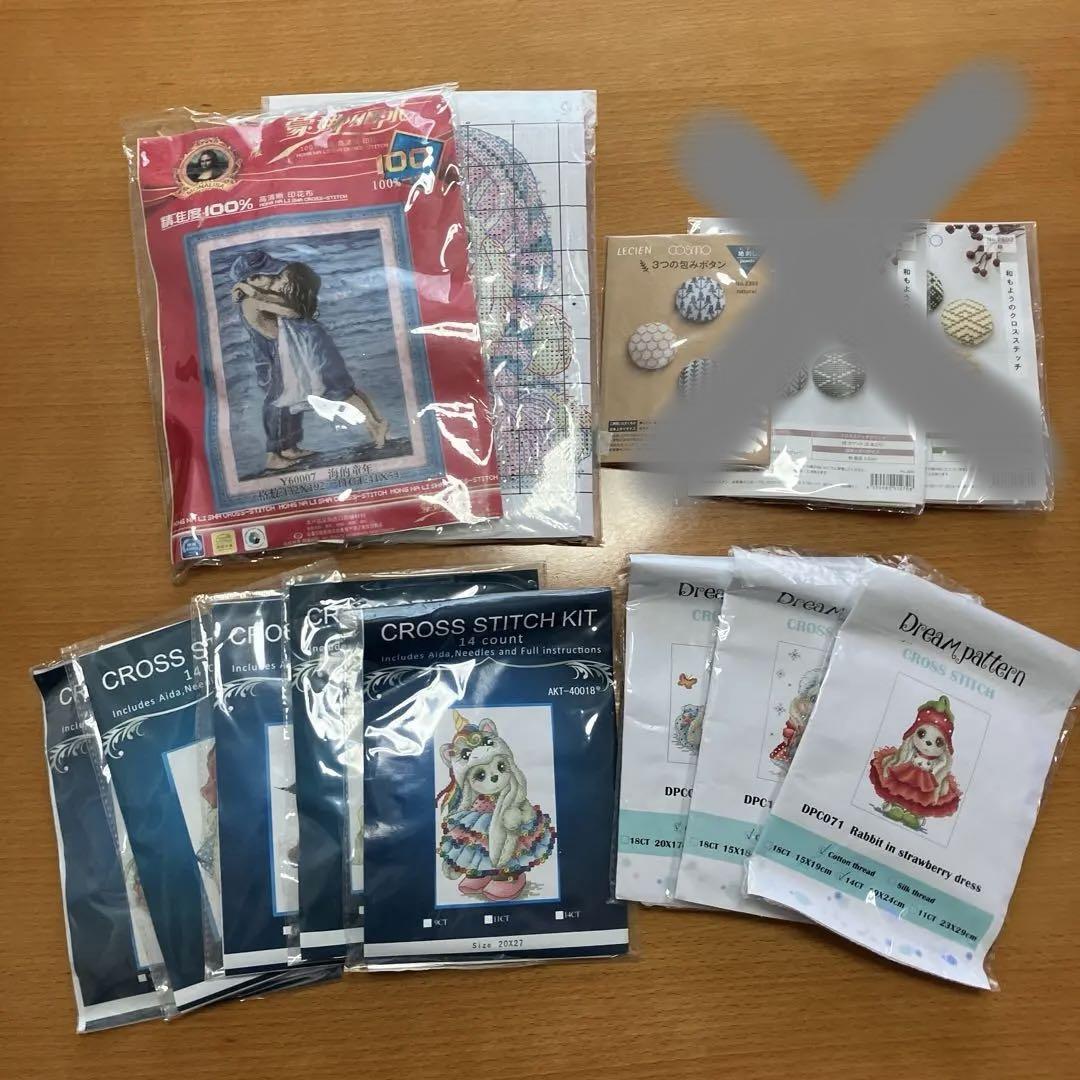☆ LECIEN包みボタンキット3種類、クロスステッチキット10種類のおまとめ