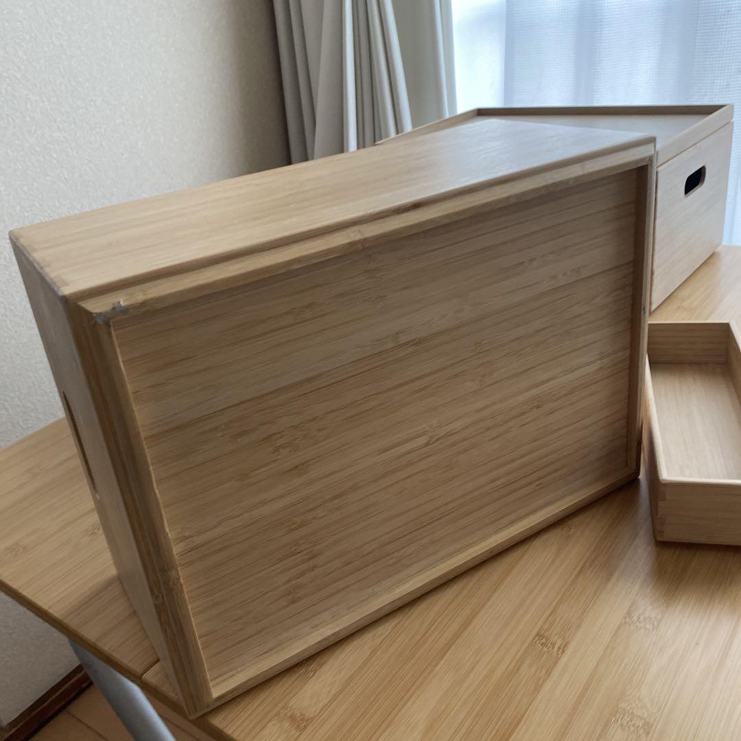 無印良品　重なる竹材長方形ボックス　中　3個×フタ×小物入れ