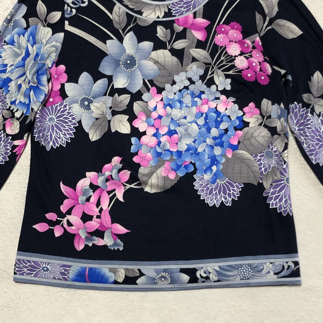 【匿名配送】レオナール 長袖カットソー シルク混 花柄フラワー Mサイズ