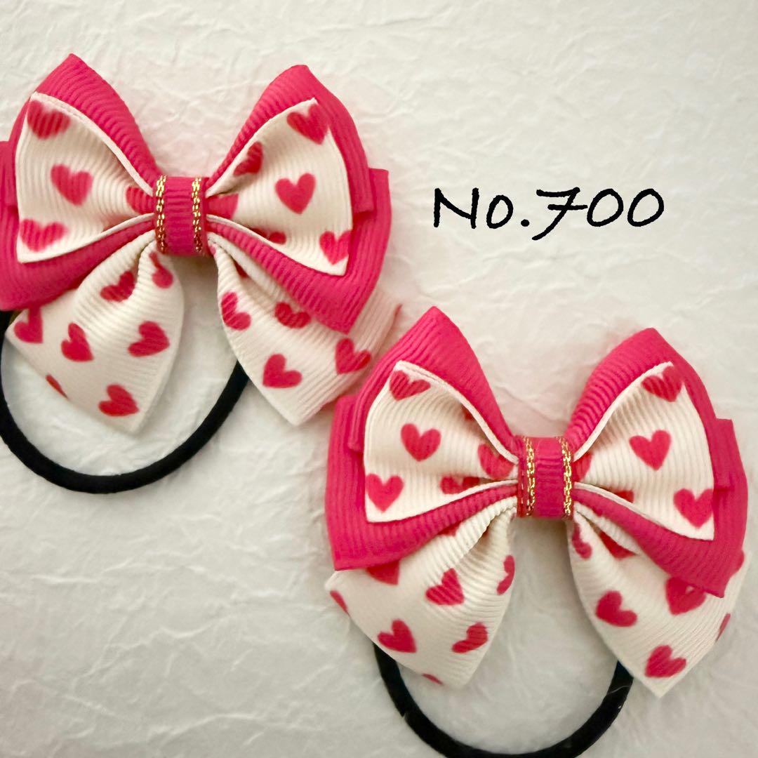 ♡ハンドメイド♡ヘアゴムリボン No.700 キッズ ヘアゴム リボン ハンドメイド ツイン ハート