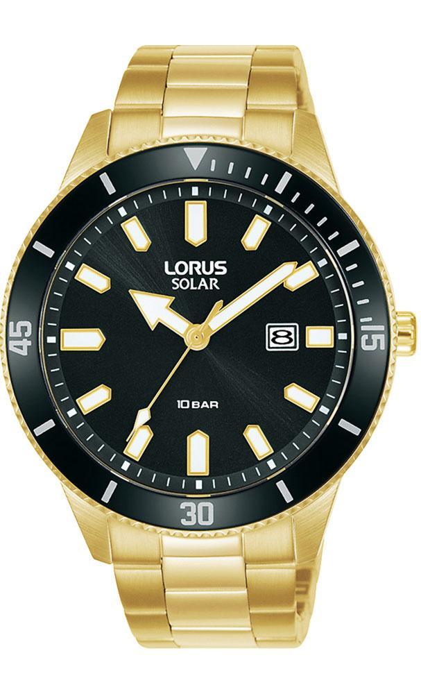 新品セイコーLORUS逆輸入100ｍ防水ソーラーパワー全身ゴールド腕時計メンズ