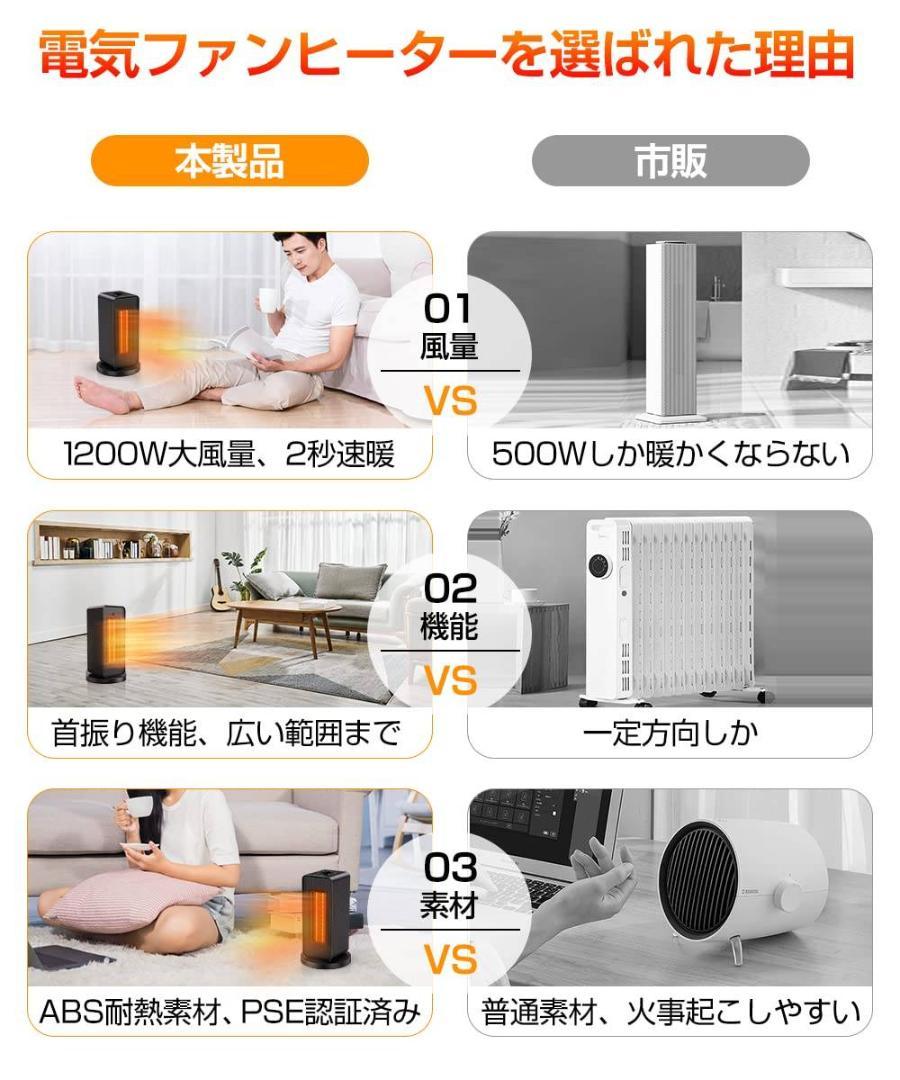 自動首振りで広範囲を暖めるセラミックファンヒーター 3段階温度調整