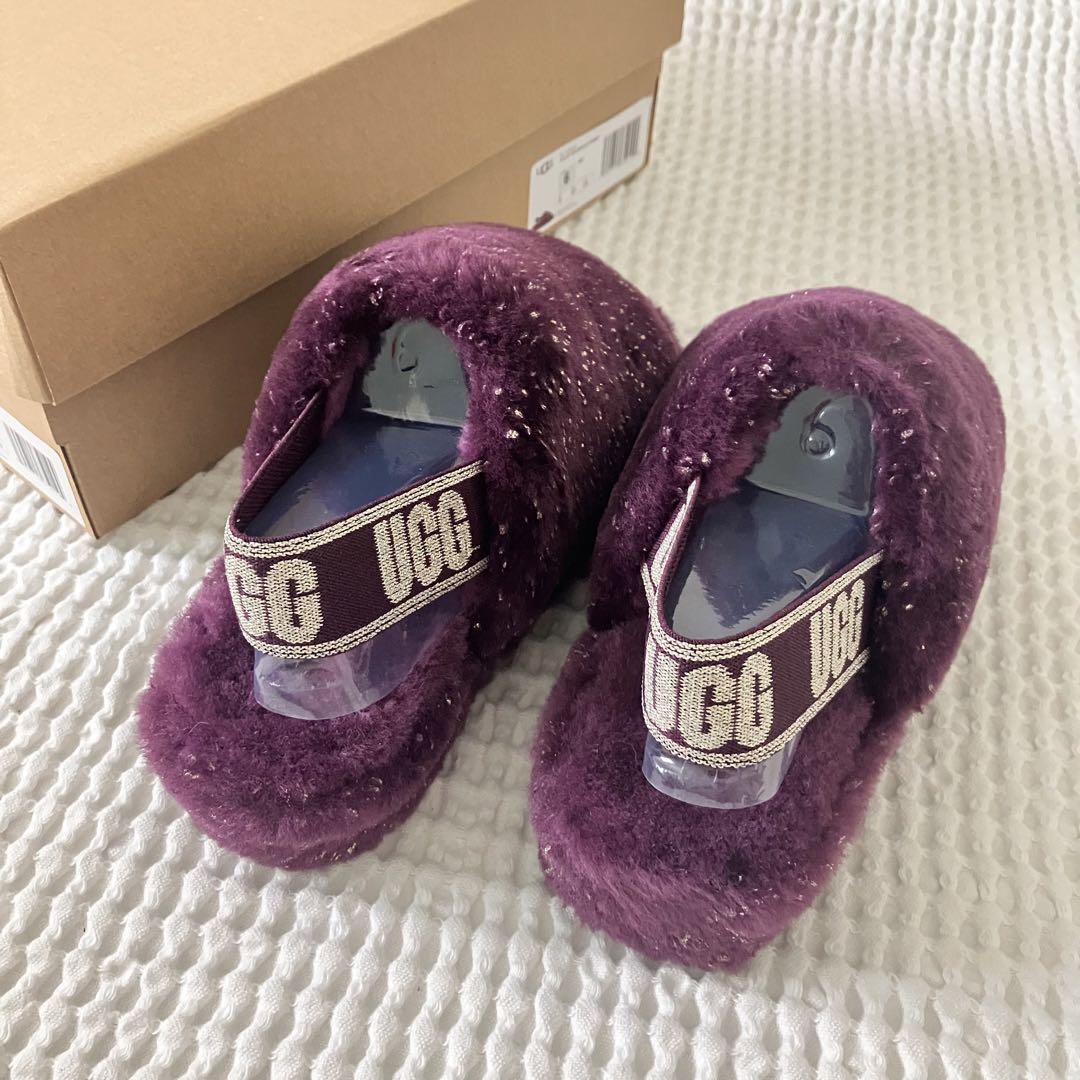 セットアップ 新品 サンダル 23 フラッフイヤーメタリック ラメ パープル UGG 靴