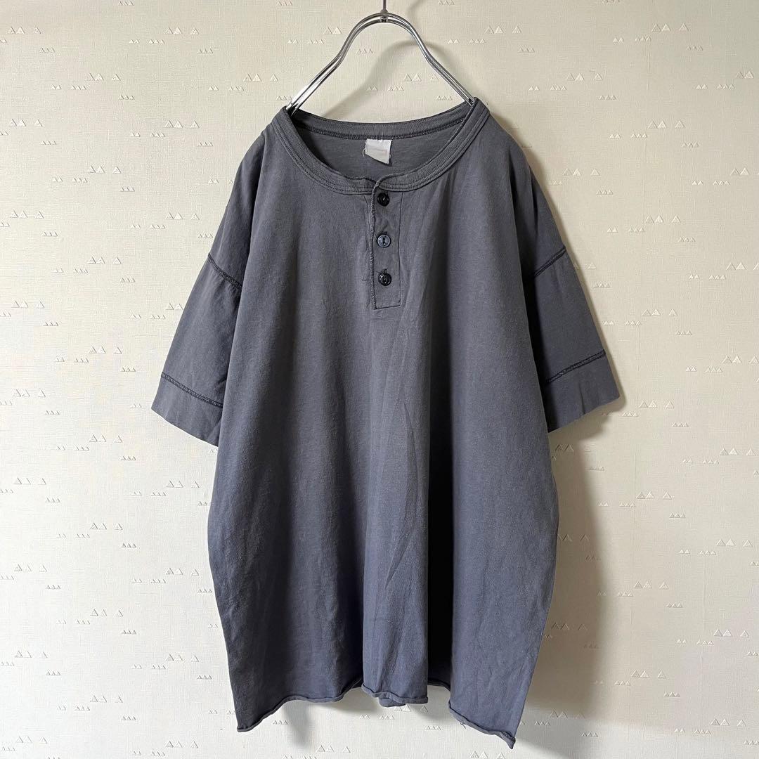USA製 古着 70's ヘルスニット ヘンリーネック Tシャツ 墨黒