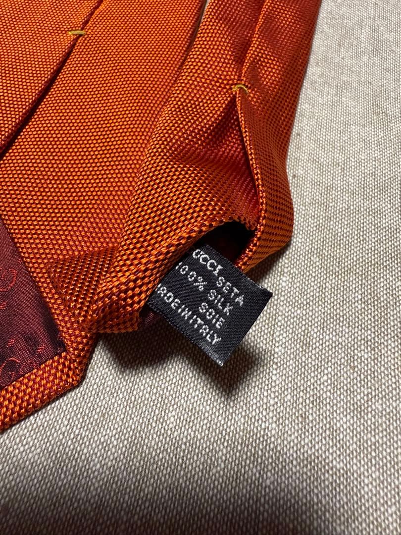GUCCI グッチ シルクソリッドタイ 高級 オレンジ Italy製 イタリア 美品】GUCCI／グッチ／シルクソリッドタイ／オレンジ／Italy製