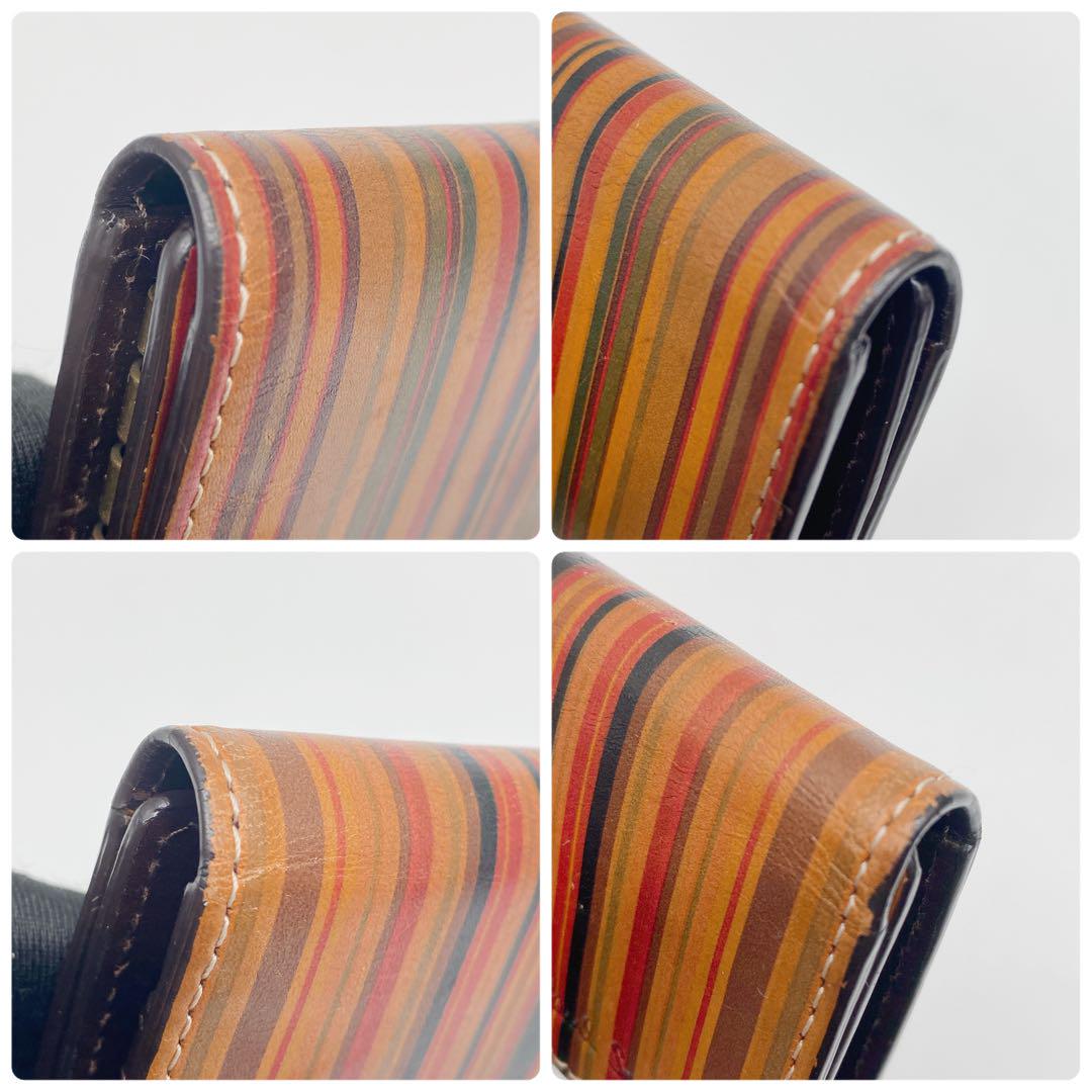 未使用級　Paul Smith イタリア製　キーケース　レザー　マルチストライプ Paul Smith 4連キーケース マルチストライプ レザー ポール