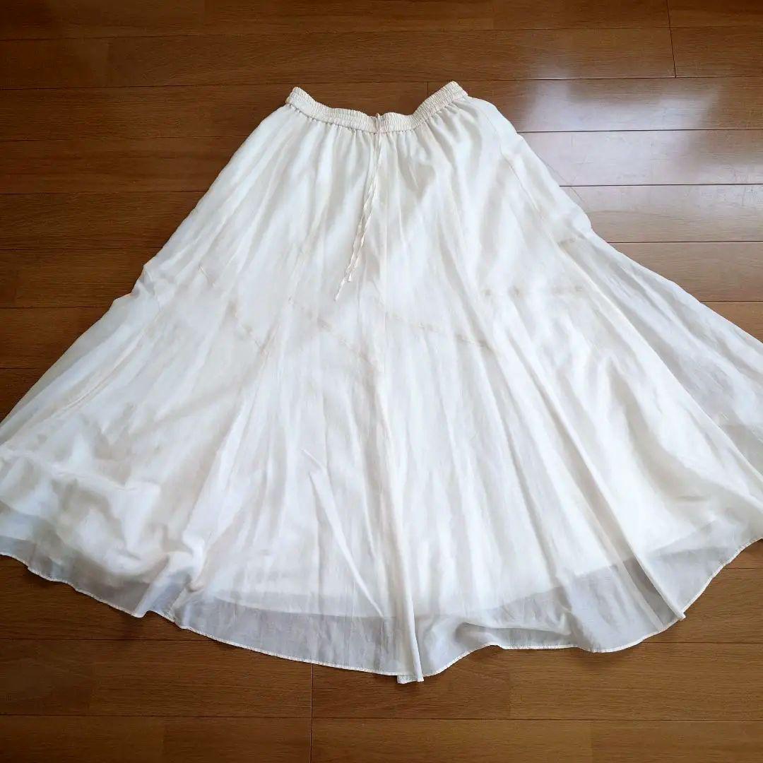 【美品】SLOBE IENA 綿シルク　フレアロングスカート ホワイト