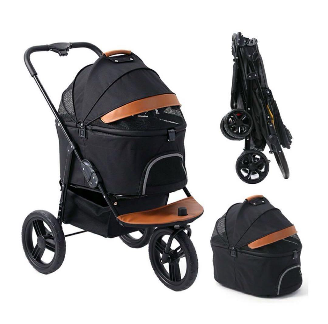 ペットカート バギー3輪 分離式 小〜大型犬多頭 介護 耐荷重50Kg ブラック