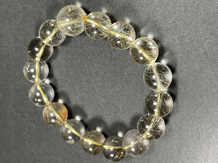 天然水晶腕輪 大粒金針玉 主玉14mm その玉12.5mm 重さ44g