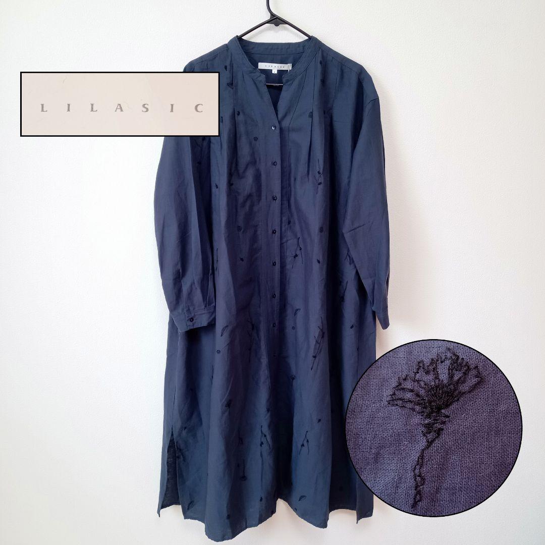 新品・未使用【ゆったりサイズ Ｆ】LILASIC ワンピース 刺繍 リネン 綿ワンピース