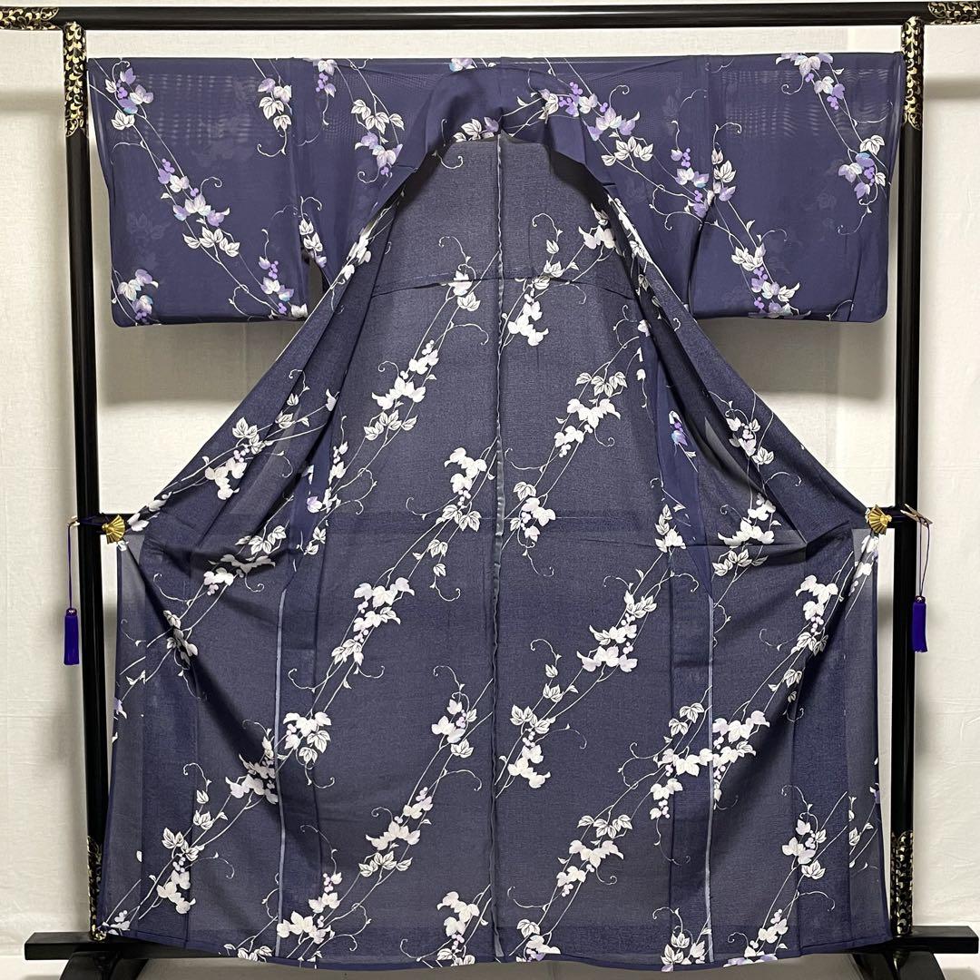 D191 夏着物　小紋　葡萄　蔦　紫　絽　正絹　極美品 D191 夏着物 小紋 葡萄 蔦 紫 絽 正絹 極美品 - メルカリ