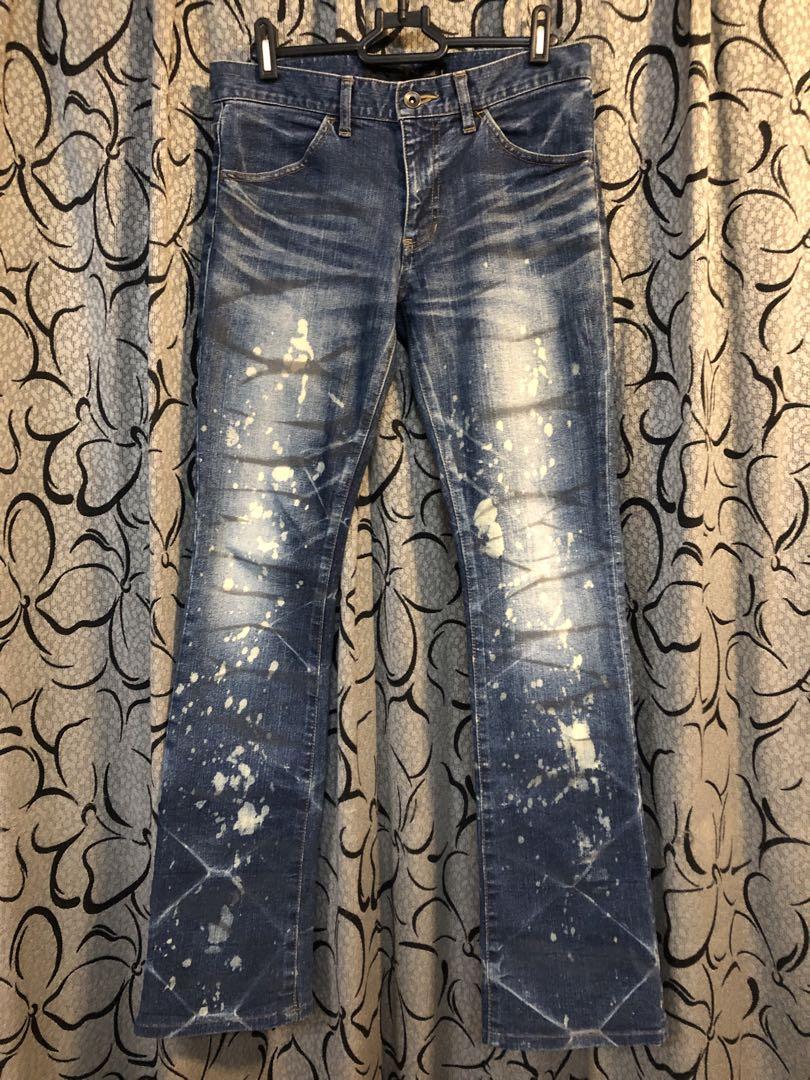 SCHLUSSEL ペイント-ヒゲ加工 ストレッチデニムパンツ