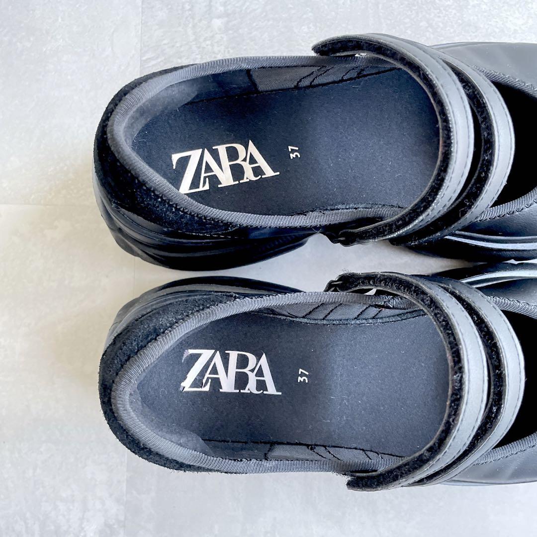 美品✨ZARA バレエフラットスニーカー 37 24cm ブラック 黒 厚底