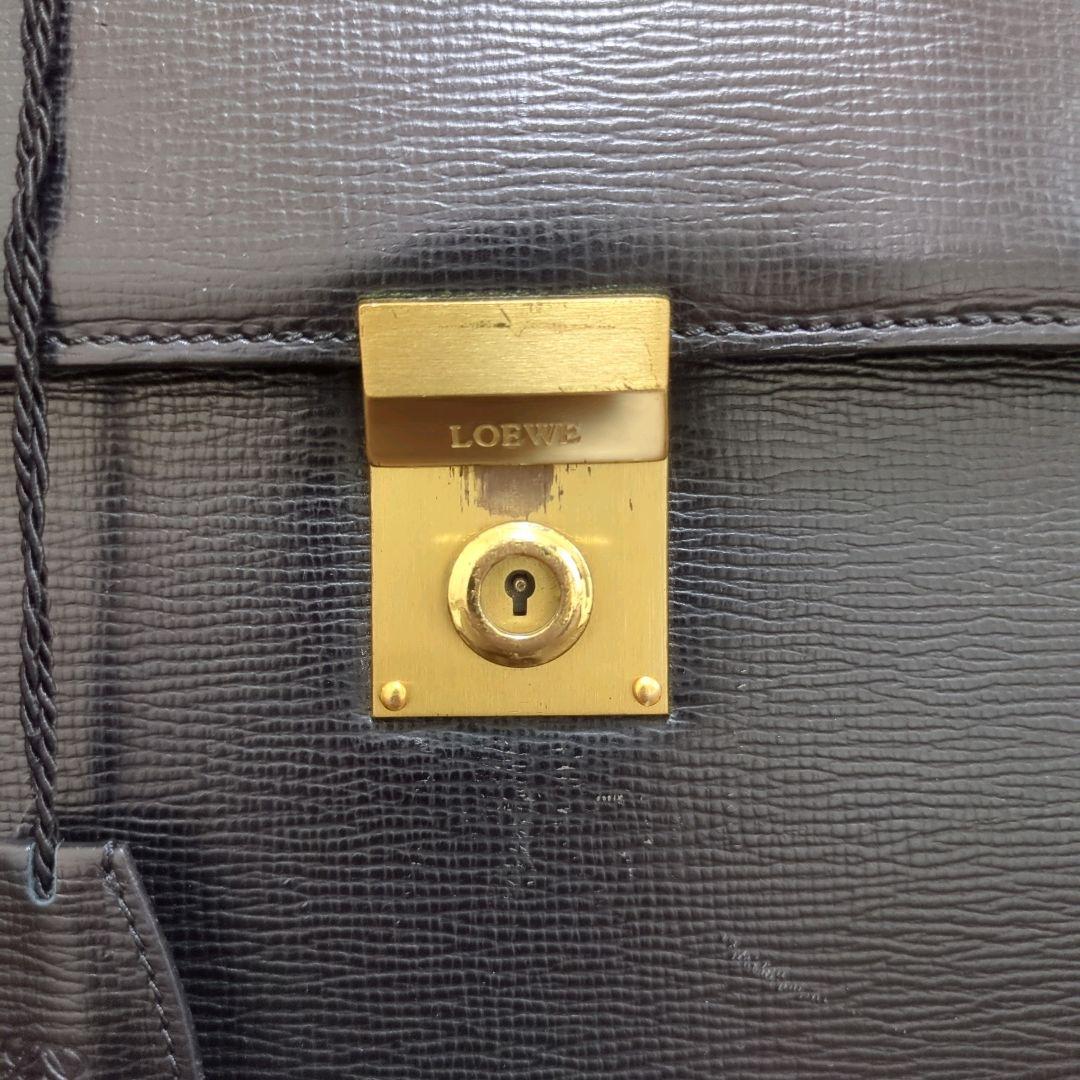 【鑑定済】LOEWE　ビジネスバッグ　ブリーフケース　アナグラム　ブラック　鍵付