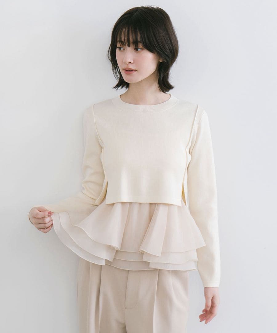 【ココディール】 ペプラムブラウスレイヤードニット 【ココディール】 ペプラムブラウスレイヤードニット