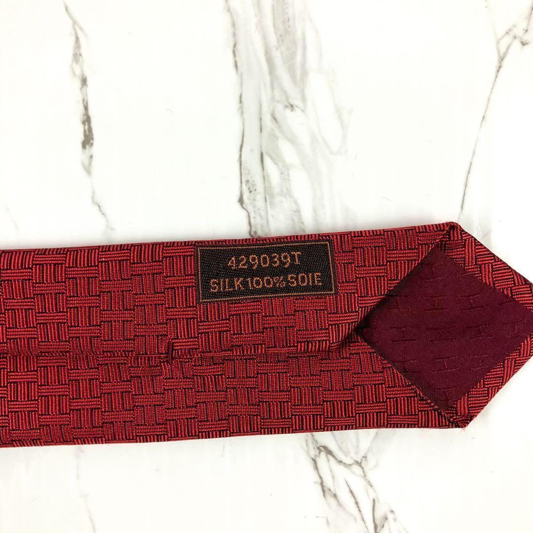 美品　エルメス　ネクタイ　ファソネ　ワンポイント刺繍　ソリッド　ボルドー