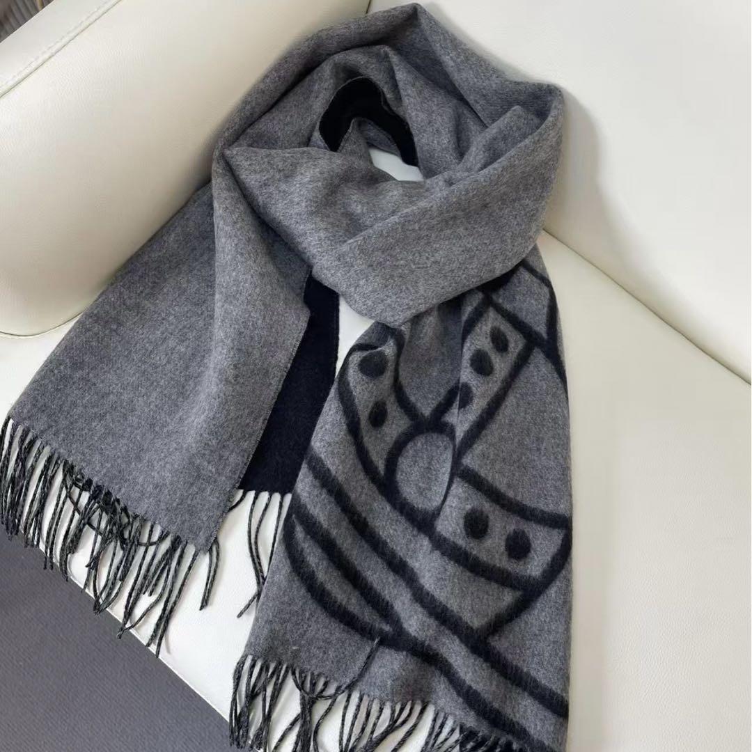 新品 ヴィヴィアンウエストウッド ウール マフラー オーブ ロゴ刺繍 イタリア製 美品 Vivienne Westwood ヴィヴィアンウエストウッド ウール