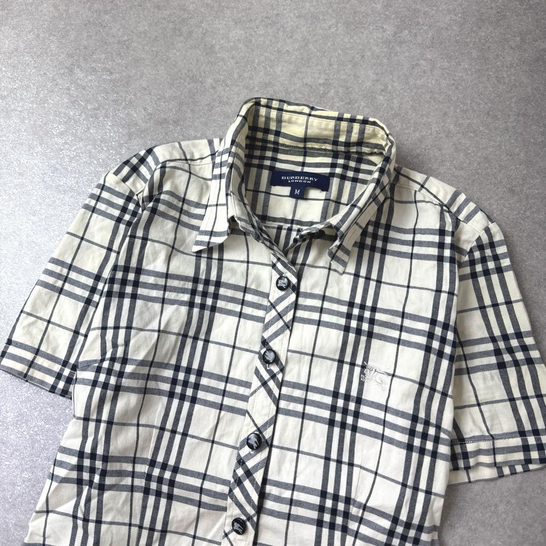 BURBERRY LONDON 半袖 チェック柄 刺繍ロゴ ロゴ入りボタン M