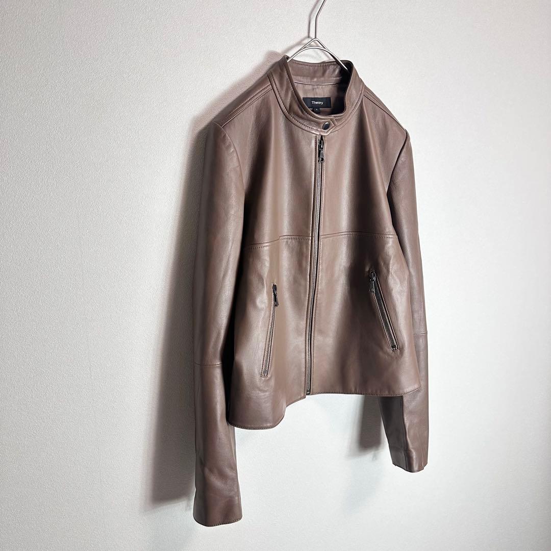 【極美品】セオリー シングルライダースジャケット ラムレザー 羊革 ブラウン S 【極美品】セオリー シングルライダースジャケット ラムレザー 羊革 ブラウン S