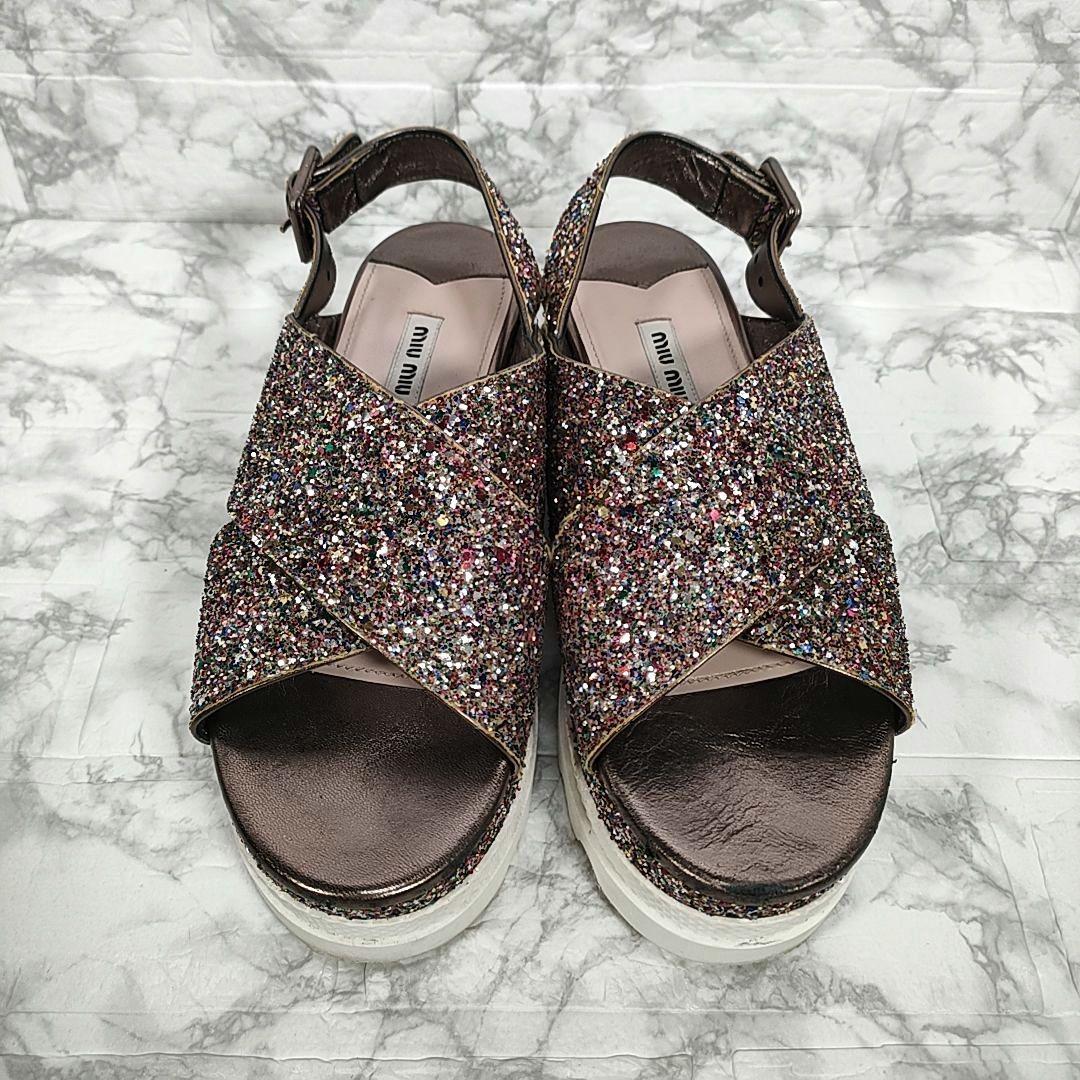 MIU MIU グリッター 厚底サンダル ラメ ストラップ 24.5cm