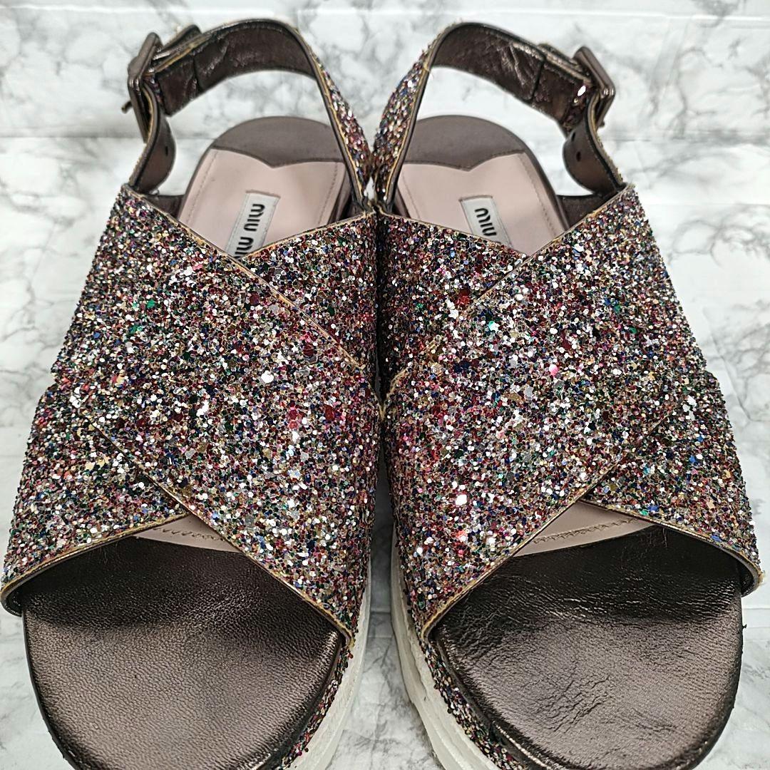 MIU MIU グリッター 厚底サンダル ラメ ストラップ 24.5cm