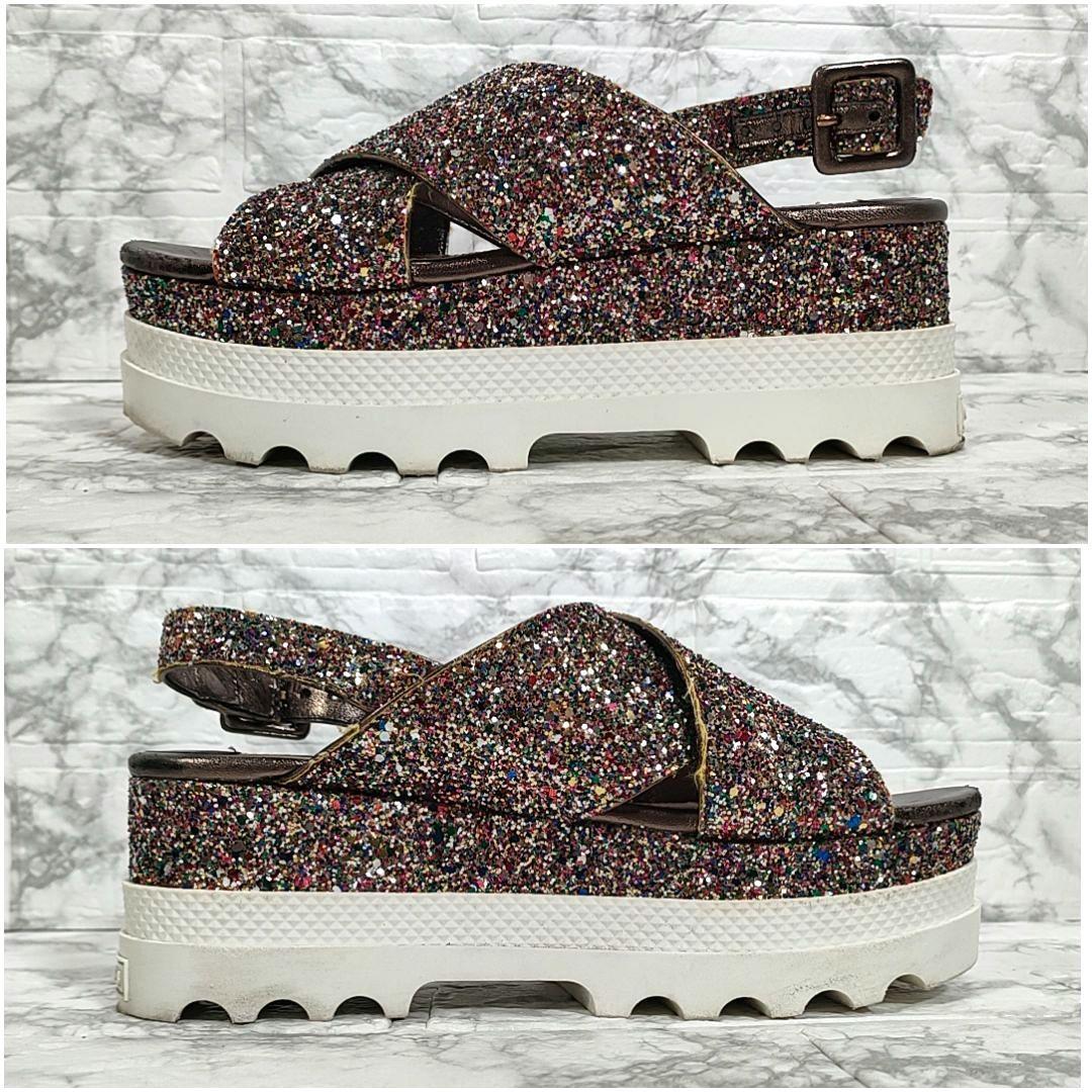 MIU MIU グリッター 厚底サンダル ラメ ストラップ 24.5cm
