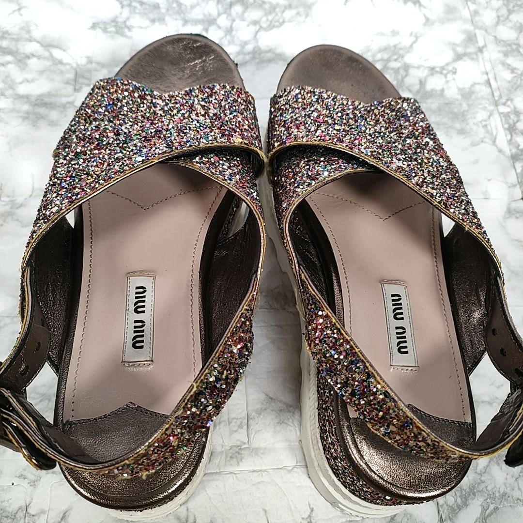 MIU MIU グリッター 厚底サンダル ラメ ストラップ 24.5cm