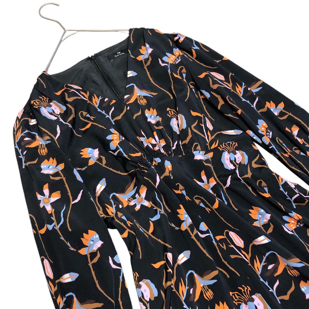 【美品】ピーエスポールスミス ウッドブロック フローラル マキシワンピース 花柄 美品】ピーエスポールスミス ウッドブロック フローラル マキシ